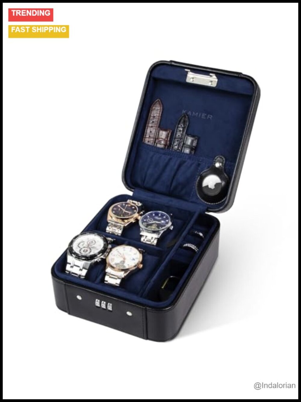 PU Leather Watch Travel Case with Combination Lock 4 Slot Jewelry Storage